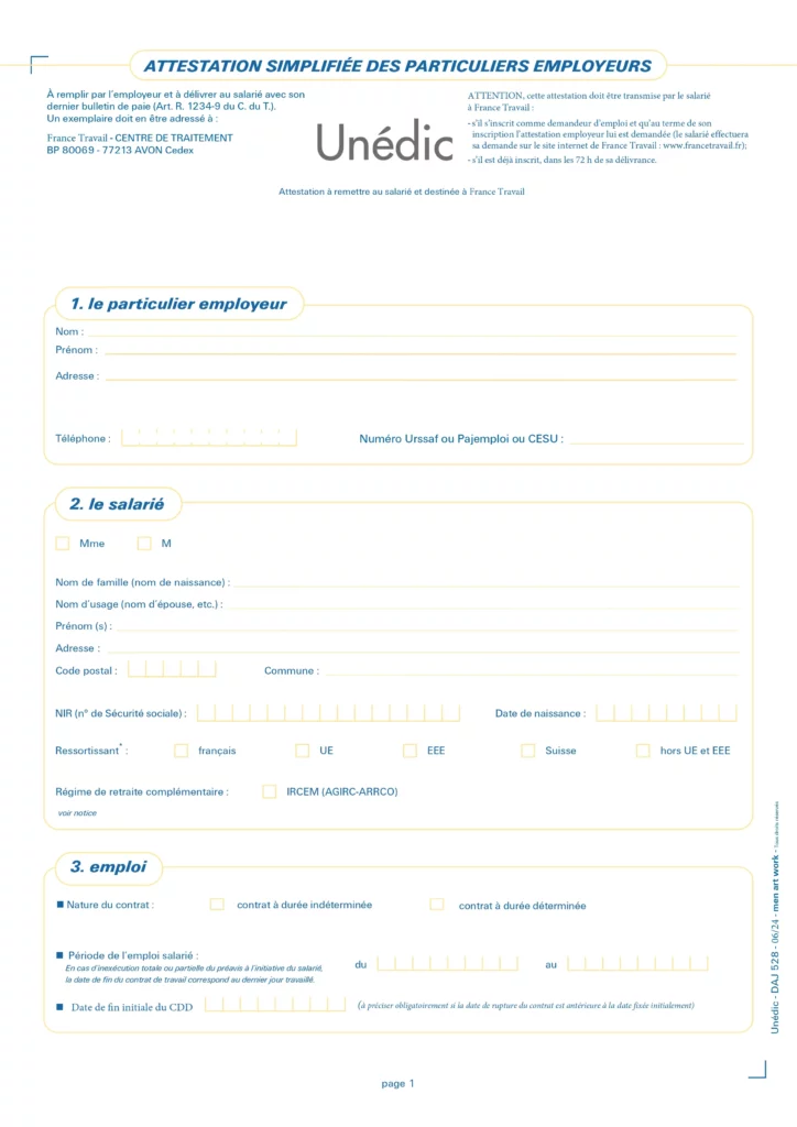 Attestation Employeur France Travail