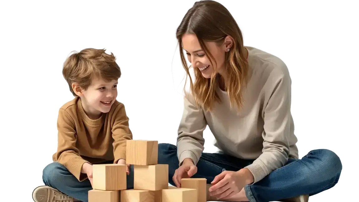 Garde d'enfant à domicile jouant avec un enfant